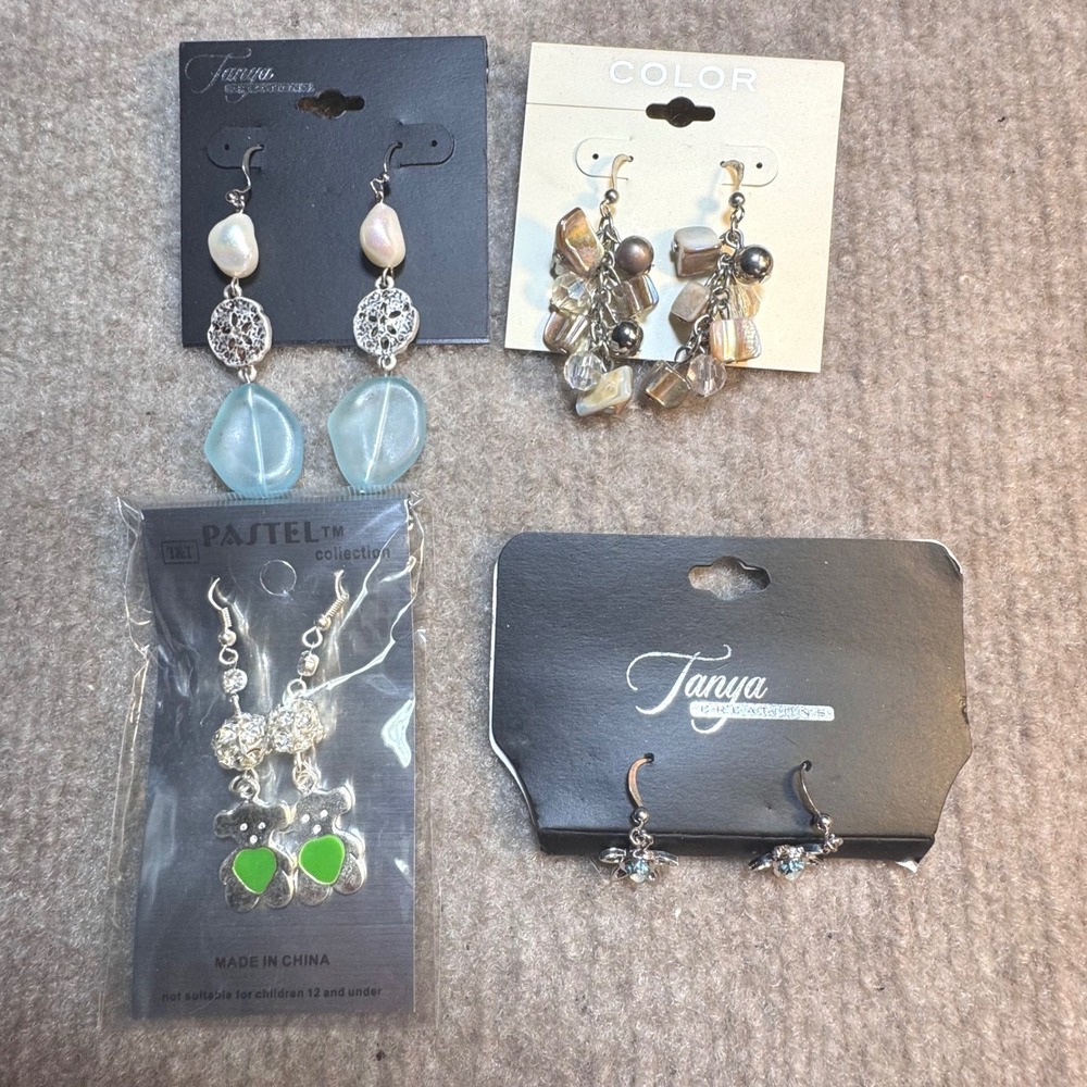 Mixed Earrings Lot 4 Pairs Tanya Creations Color Pastel Stud Dangle NWT